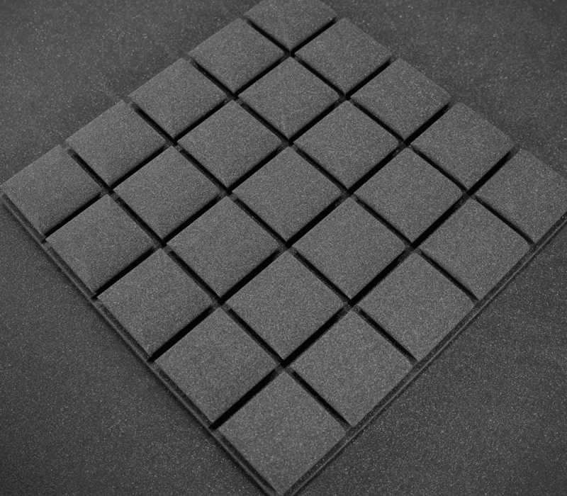 placa acústica gomos chanfrada 50x50cm e 30x30cm